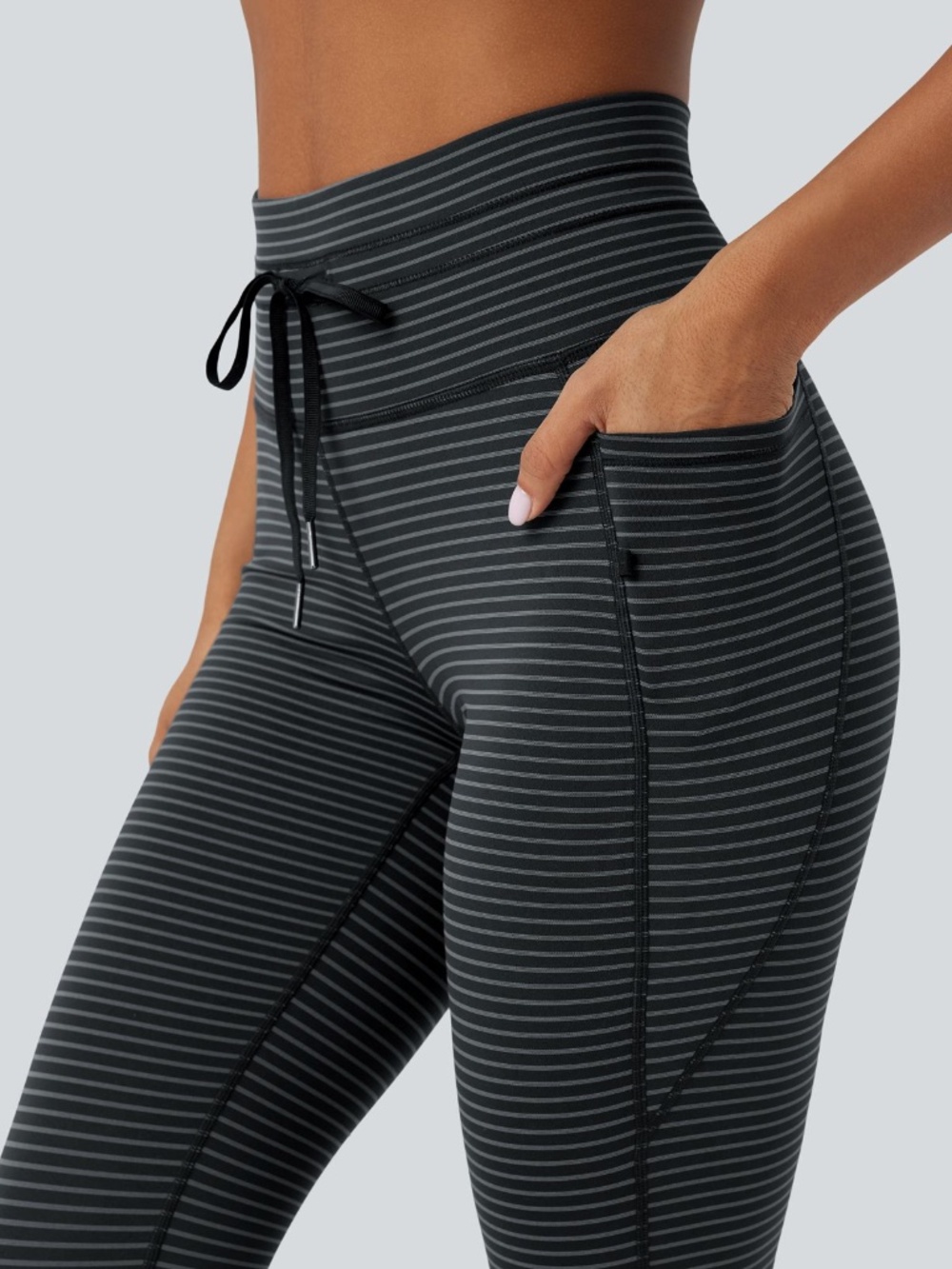 Halara High Waisted Drawstring Striped Leggings-Iron Grey-SM-NWT yoga/athleisure